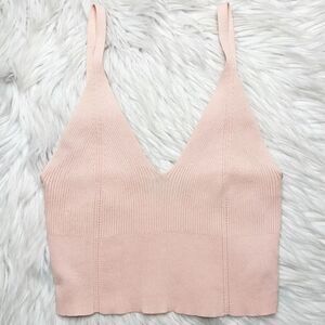 Signature 8 Ribbed Stretchy V Neck Crop Top Pink Size Small